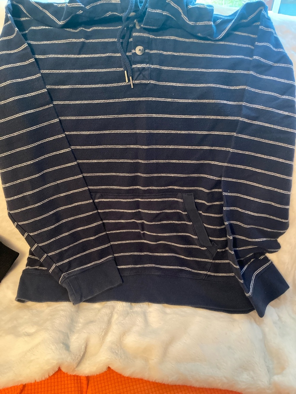 George Navy and White Striped Zip-Up Hooded Sweater